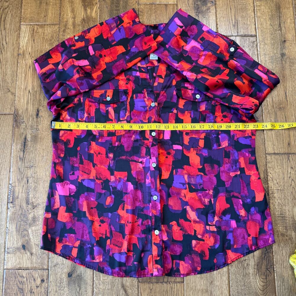 Ruby Rd Women’s 18 Long Sleeve Button-Down Blouse Fuchsia Paint Floral - Picture 4 of 5